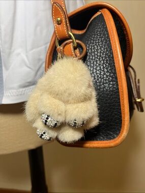 Plush Beige fluffy Bunny Keychain with Sparkle Claws